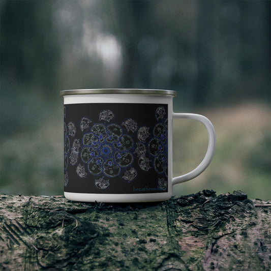 Flowers for Me Dance Pattern by breathemovedivine Enamel Camping Mug, Boho, Cottagecore, Witchcore Outdoor Drinkware