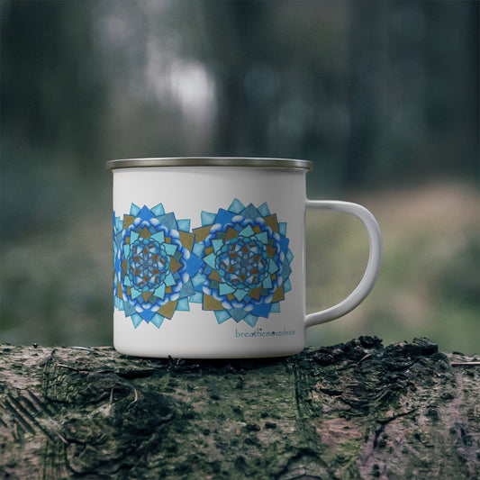Voice by breathemovedivine Enamel Camping Mug, Boho, Cottagecore, Witchcore Outdoor Drinkware