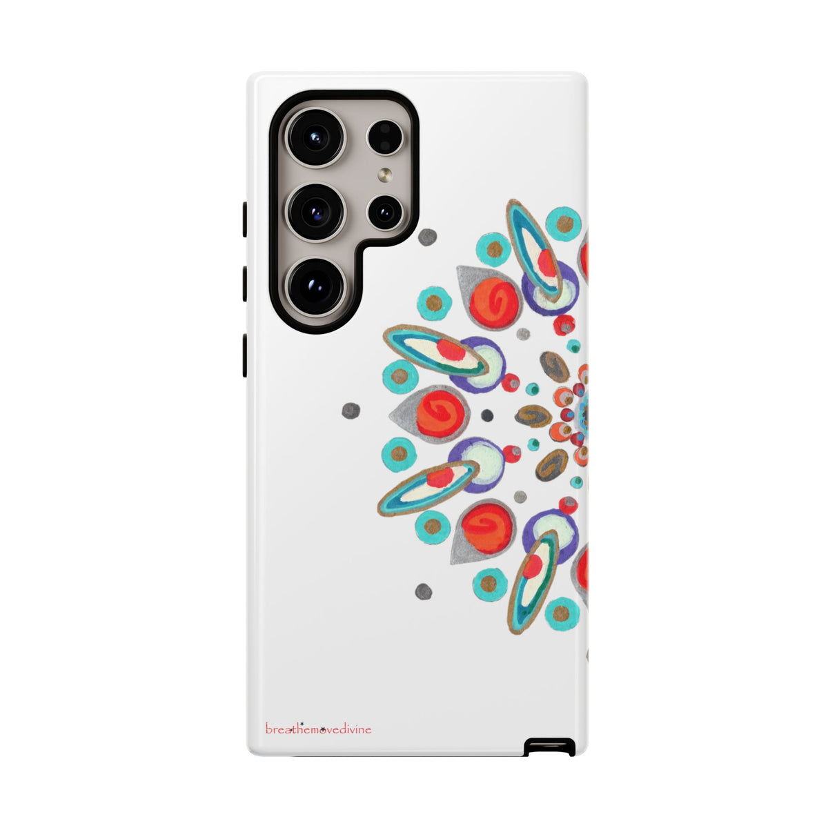 Phone case with Inner Eye breathemovedivine design on a white background