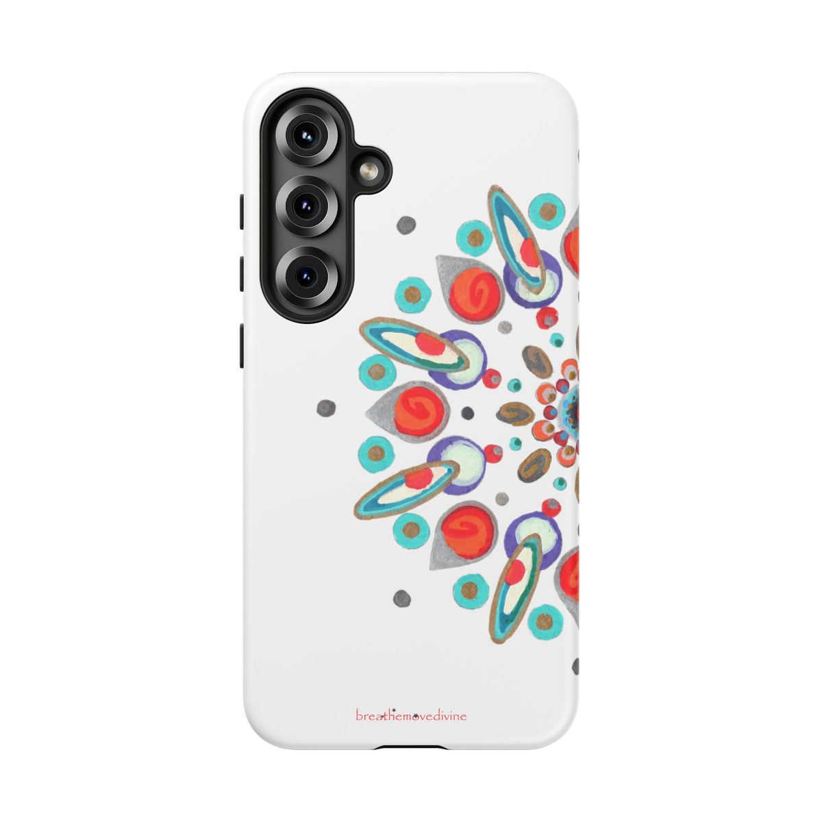 Phone case with Inner Eye breathemovedivine design on a white background