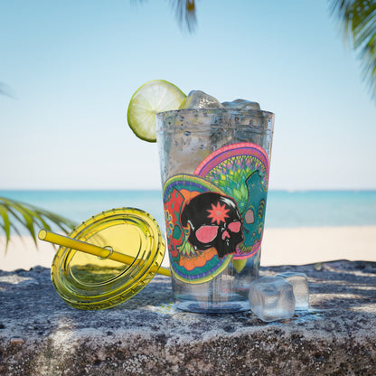 Untitled by breathemovedivine 16oz Acrylic Tumbler with Straw — Colorful Floral Skull Design