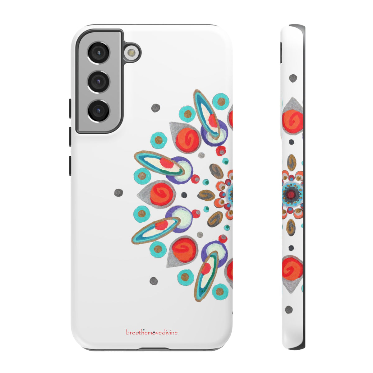 Phone case with Inner Eye breathemovedivine design on a white background