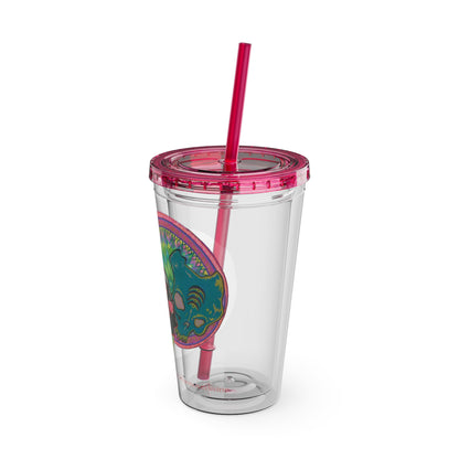 Untitled by breathemovedivine 16oz Acrylic Tumbler with Straw — Colorful Floral Skull Design