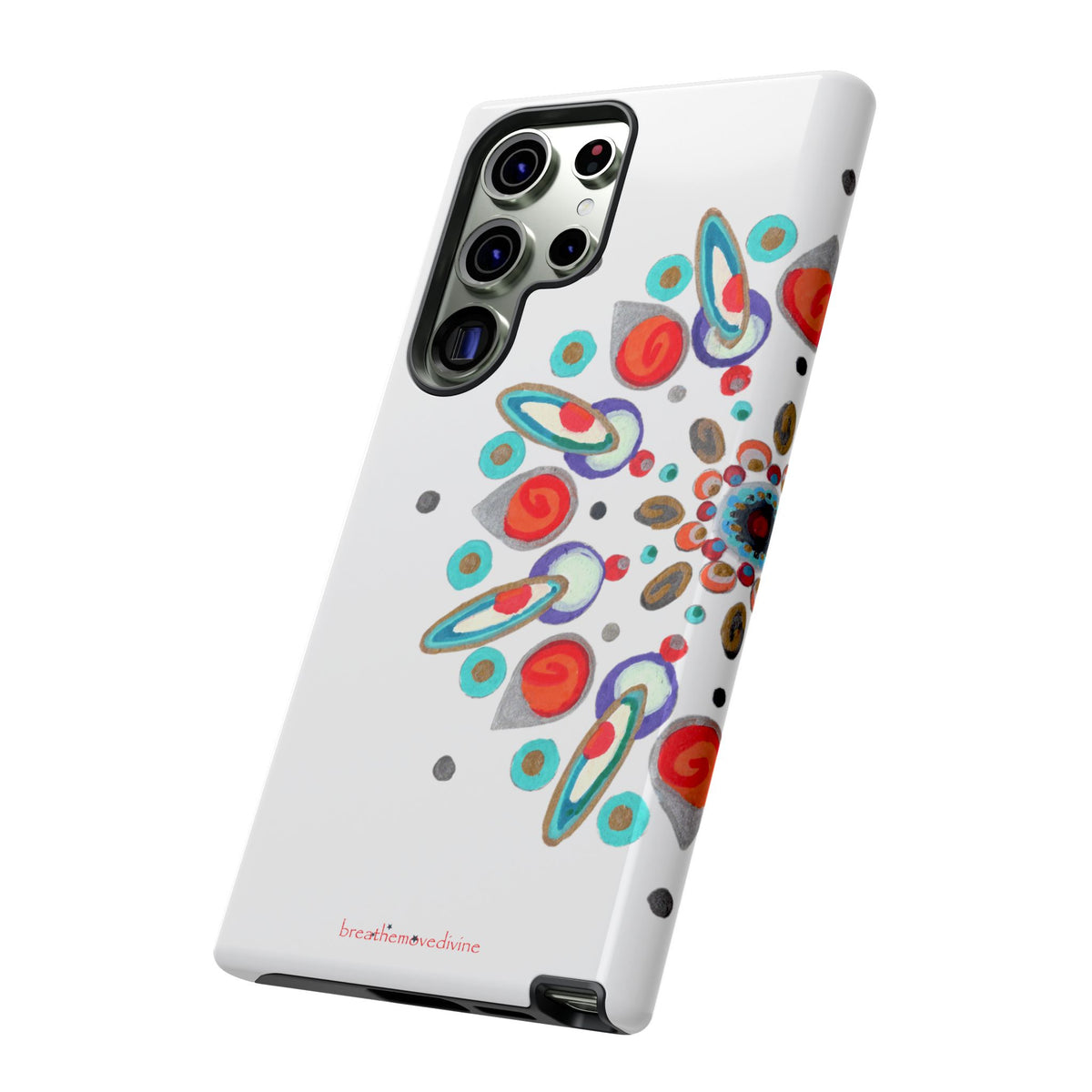 Phone case with Inner Eye breathemovedivine design on a white background