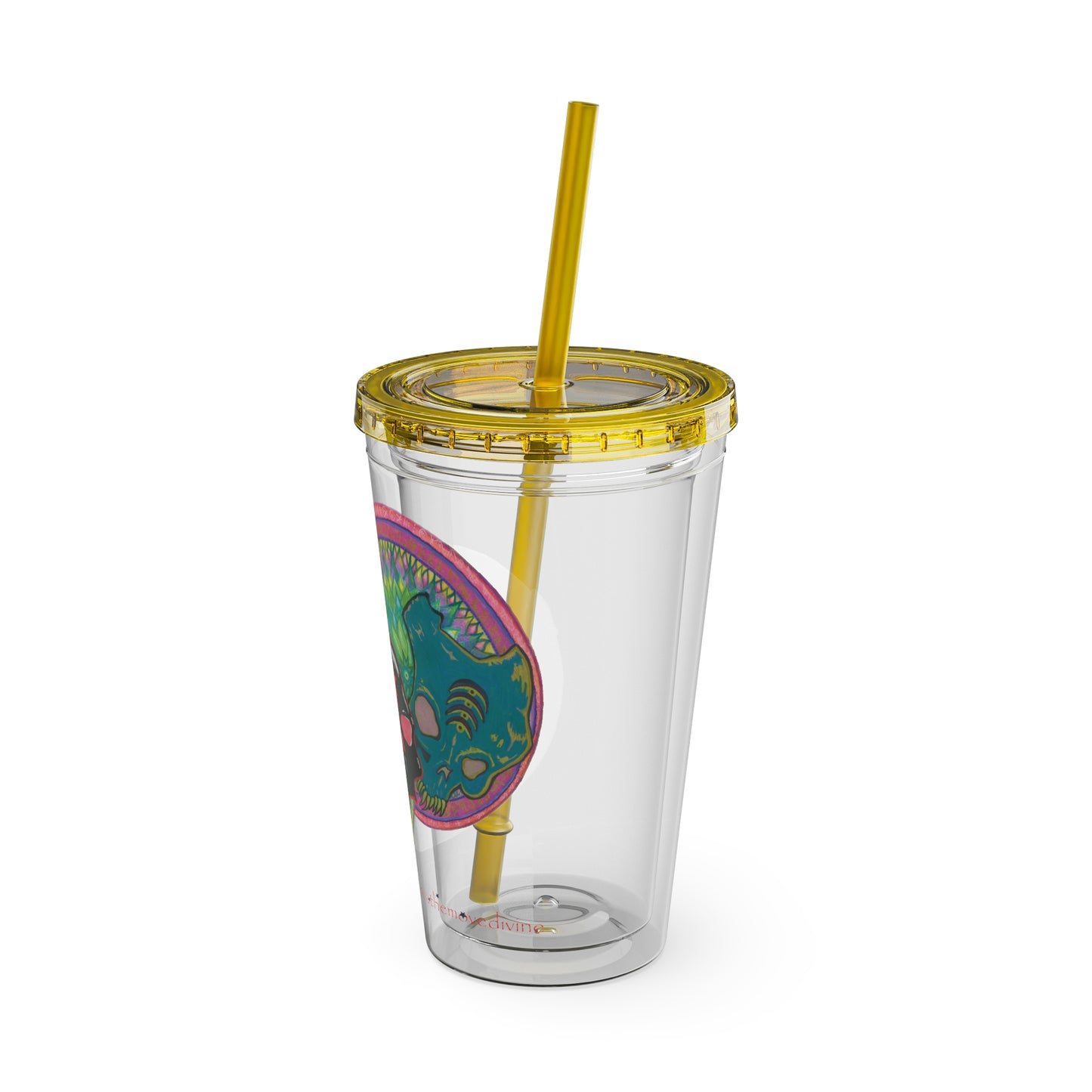 Untitled by breathemovedivine 16oz Acrylic Tumbler with Straw — Colorful Floral Skull Design