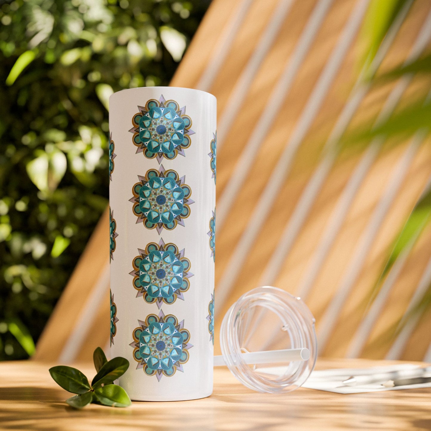 3 Chakras by breathemovedivine Skinny Tumbler with Straw | 20oz Travel Mug