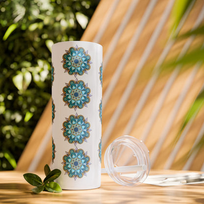 3 Chakras by breathemovedivine Skinny Tumbler with Straw | 20oz Travel Mug