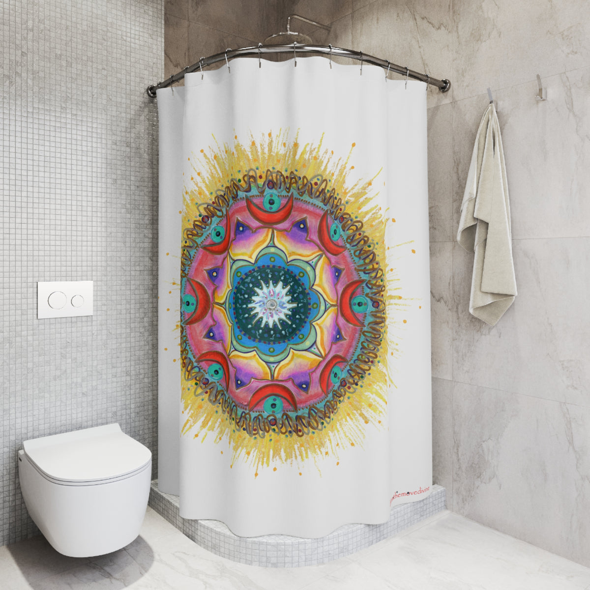 7 Chakras by breathemovedivine Vibrant Medallion Shower Curtain