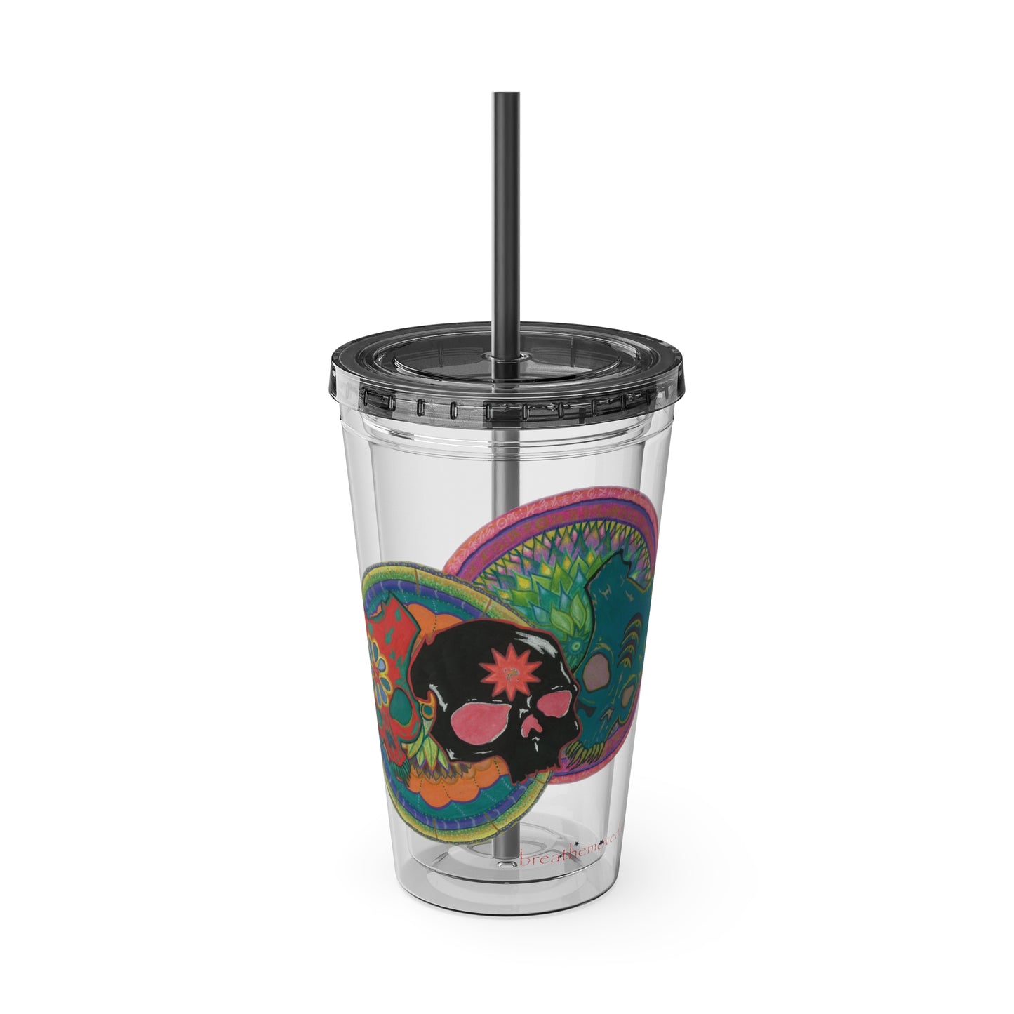 Untitled by breathemovedivine 16oz Acrylic Tumbler with Straw — Colorful Floral Skull Design