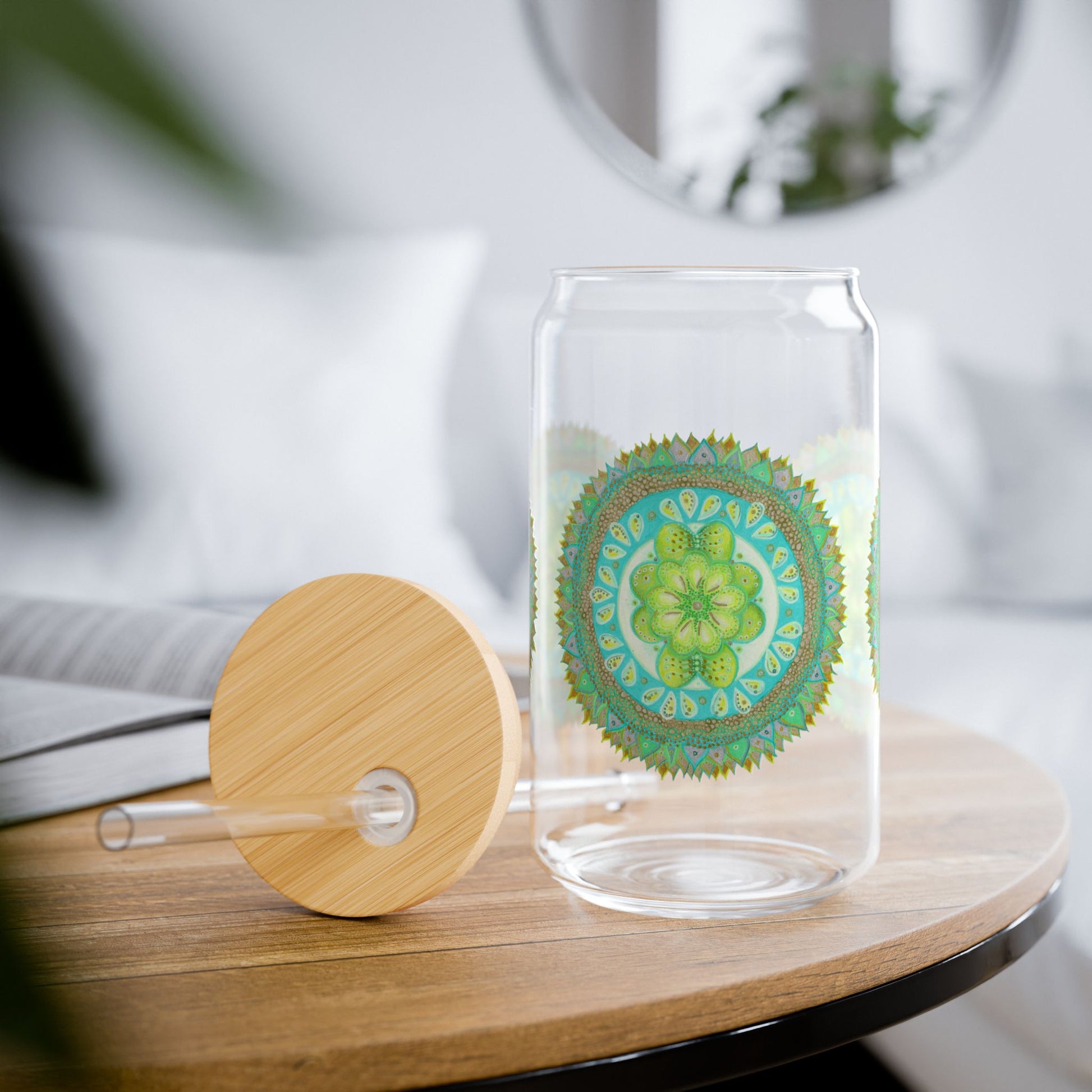 Heart Flame by breathemovedivine Colorful Mandala Sipper Glass - 16oz Eco-Friendly Drinkware -  29.85
