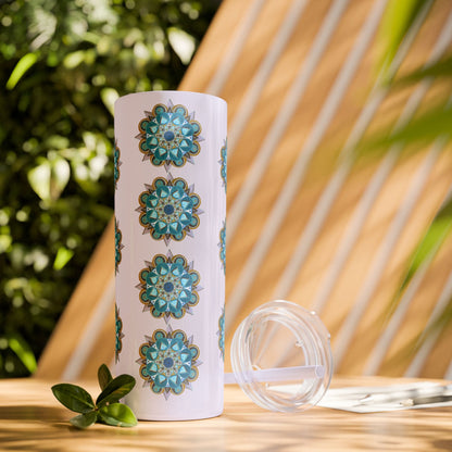 3 Chakras by breathemovedivine Skinny Tumbler with Straw | 20oz Travel Mug