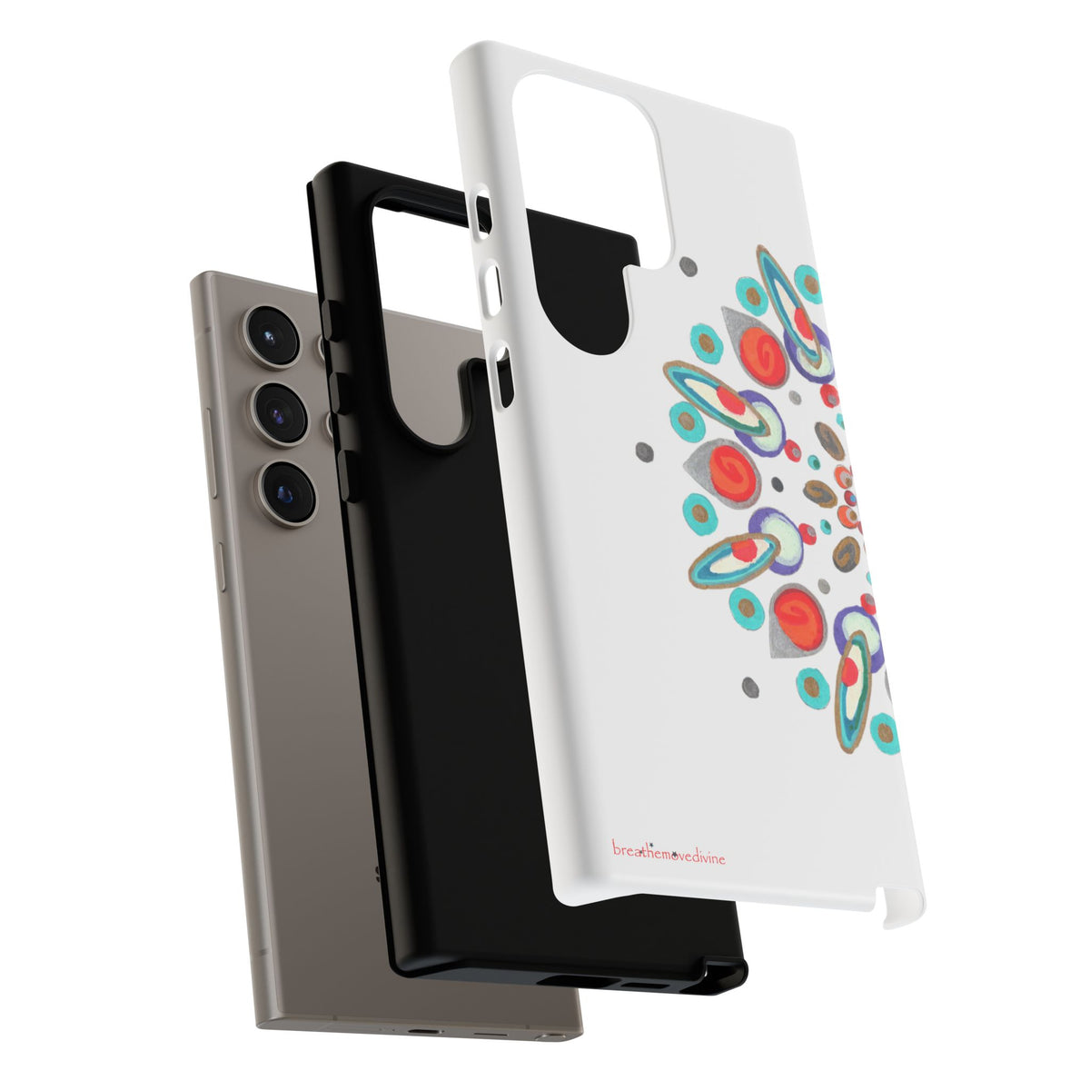 Phone case with colorful design on a white background