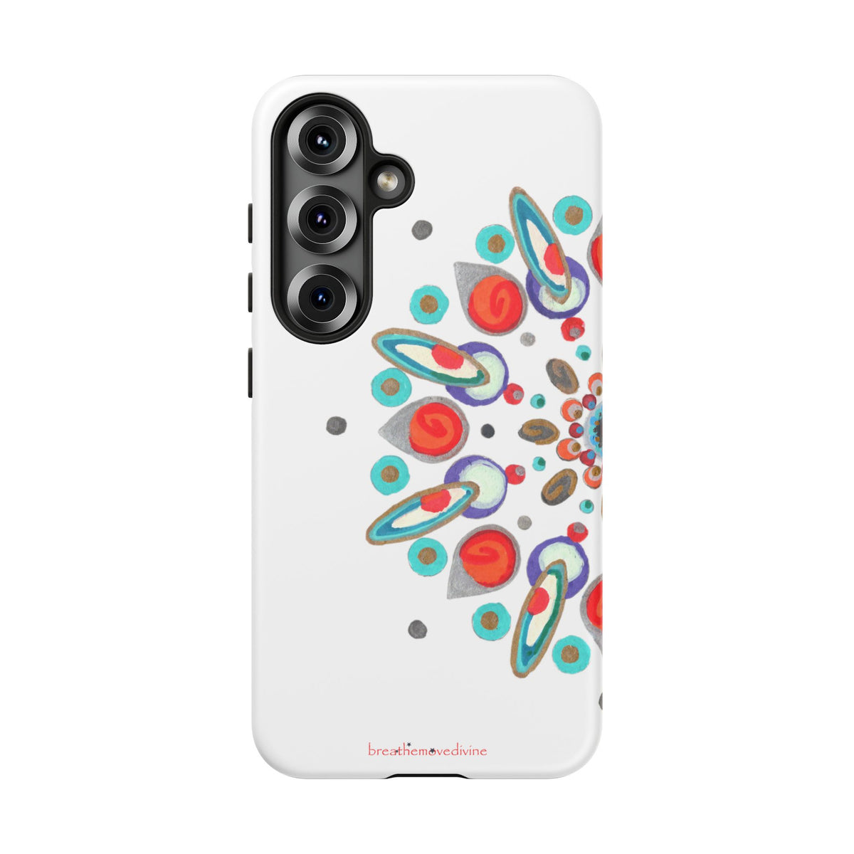 Phone case with Inner Eye breathemovedivine design on a white background