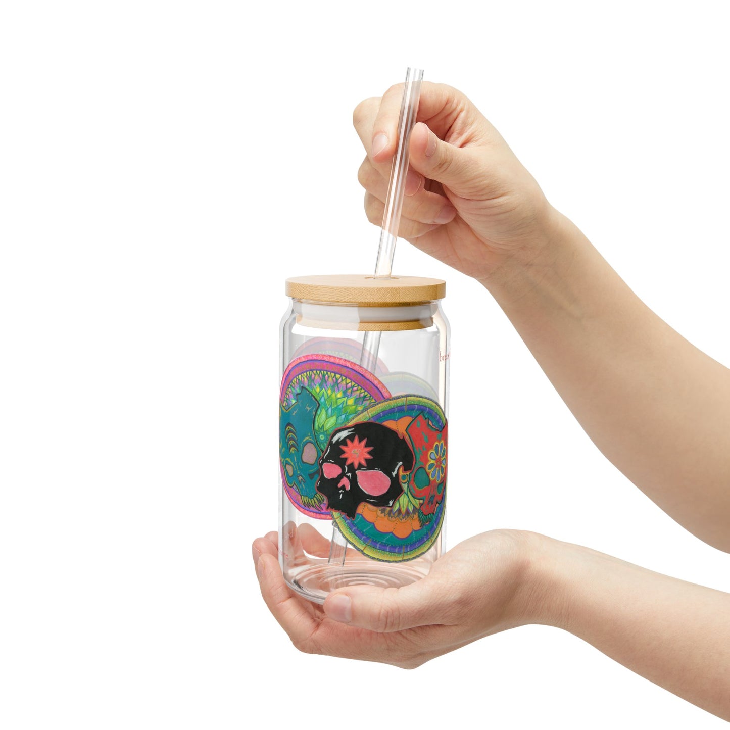 Untitled Vibrant Skulls Sipper Glass Eco-Friendly Drinkware -  32.06