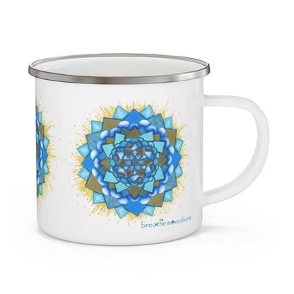 Voice Halo by breathemovedivine Enamel Camping Mug, Boho, Cottagecore, Witchcore Outdoor Drinkware