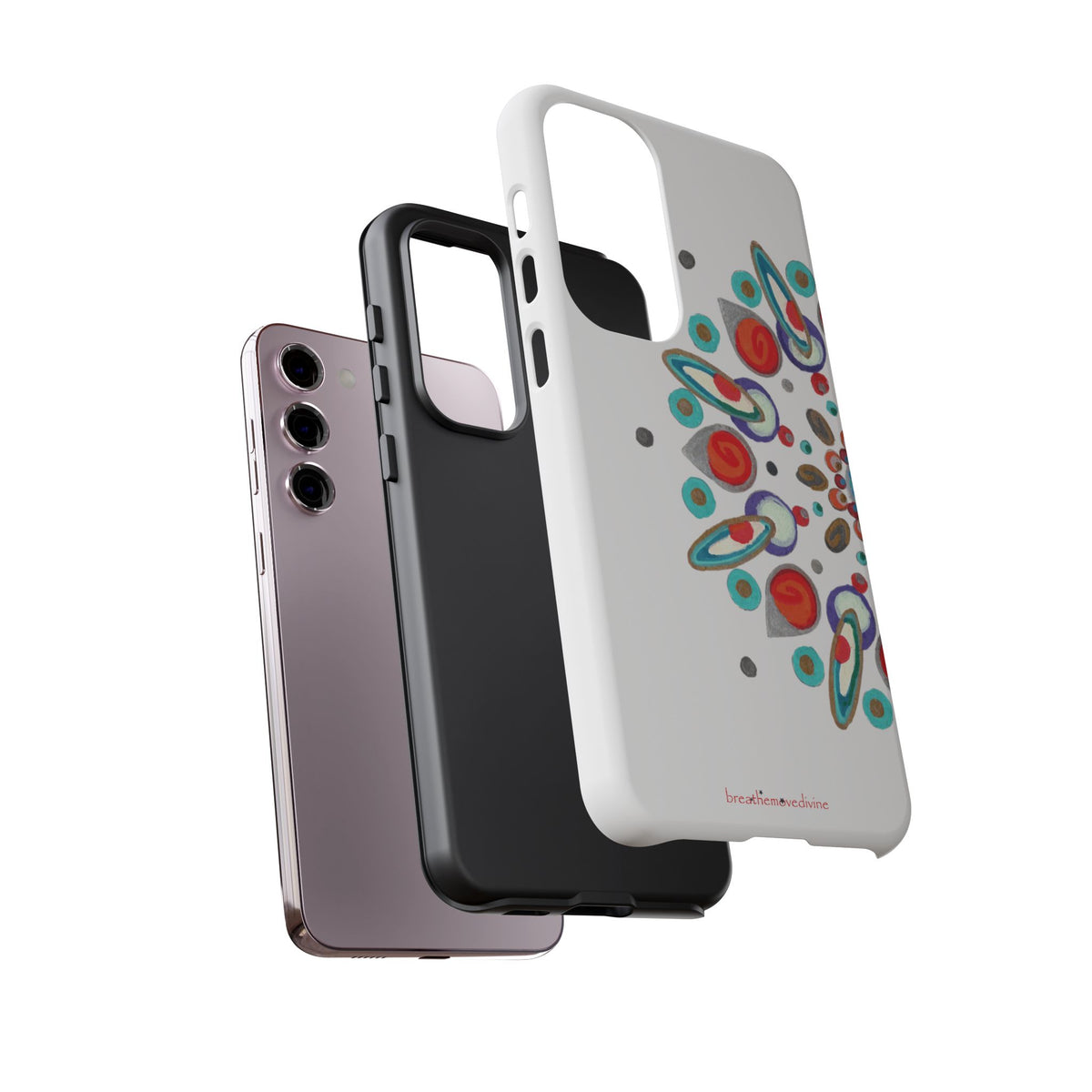 Phone case with colorful abstract design on a white background
