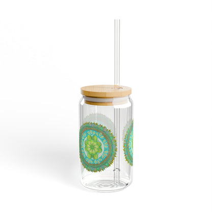 Heart Flame by breathemovedivine Colorful Mandala Sipper Glass - 16oz Eco-Friendly Drinkware -  29.85