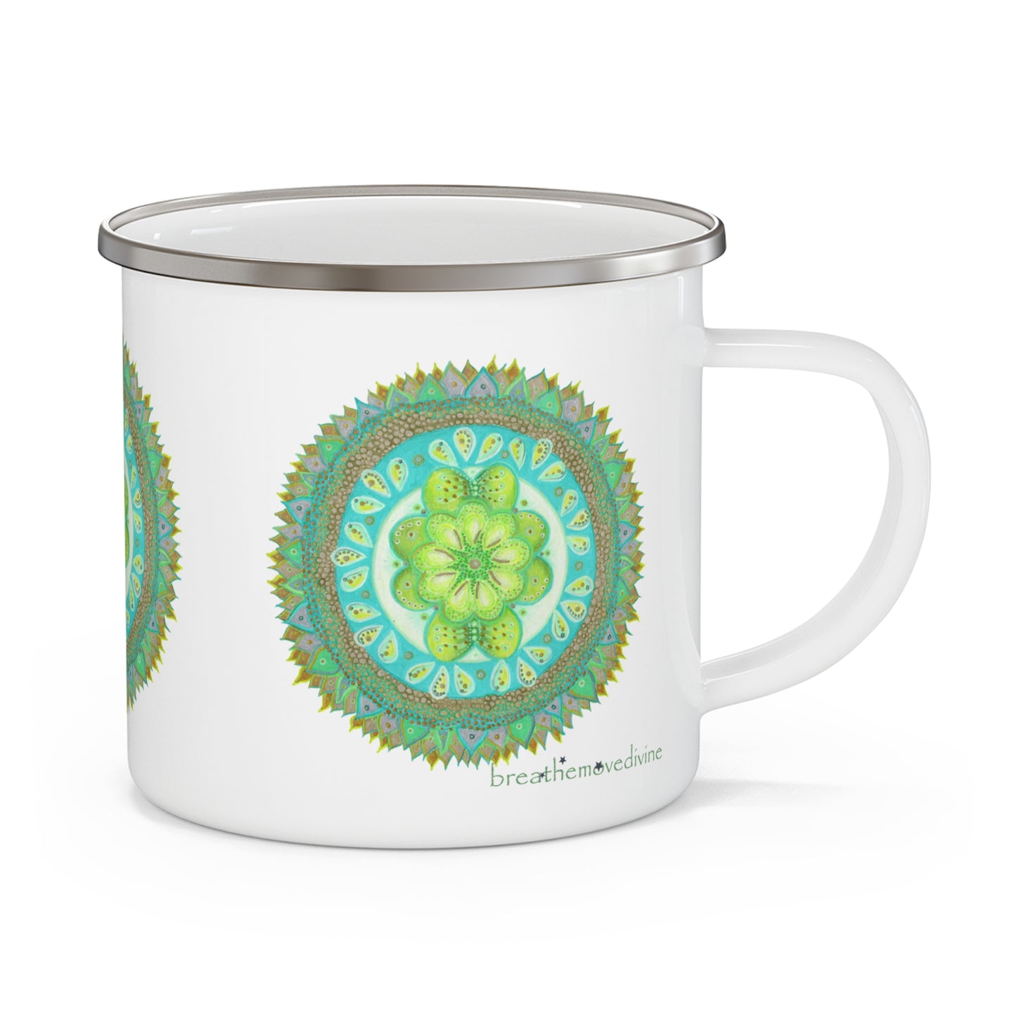 Heart Flame by breathemovedivine Enamel Camping Mug, Boho, Cottagecore, Witchcore Outdoor Drinkware
