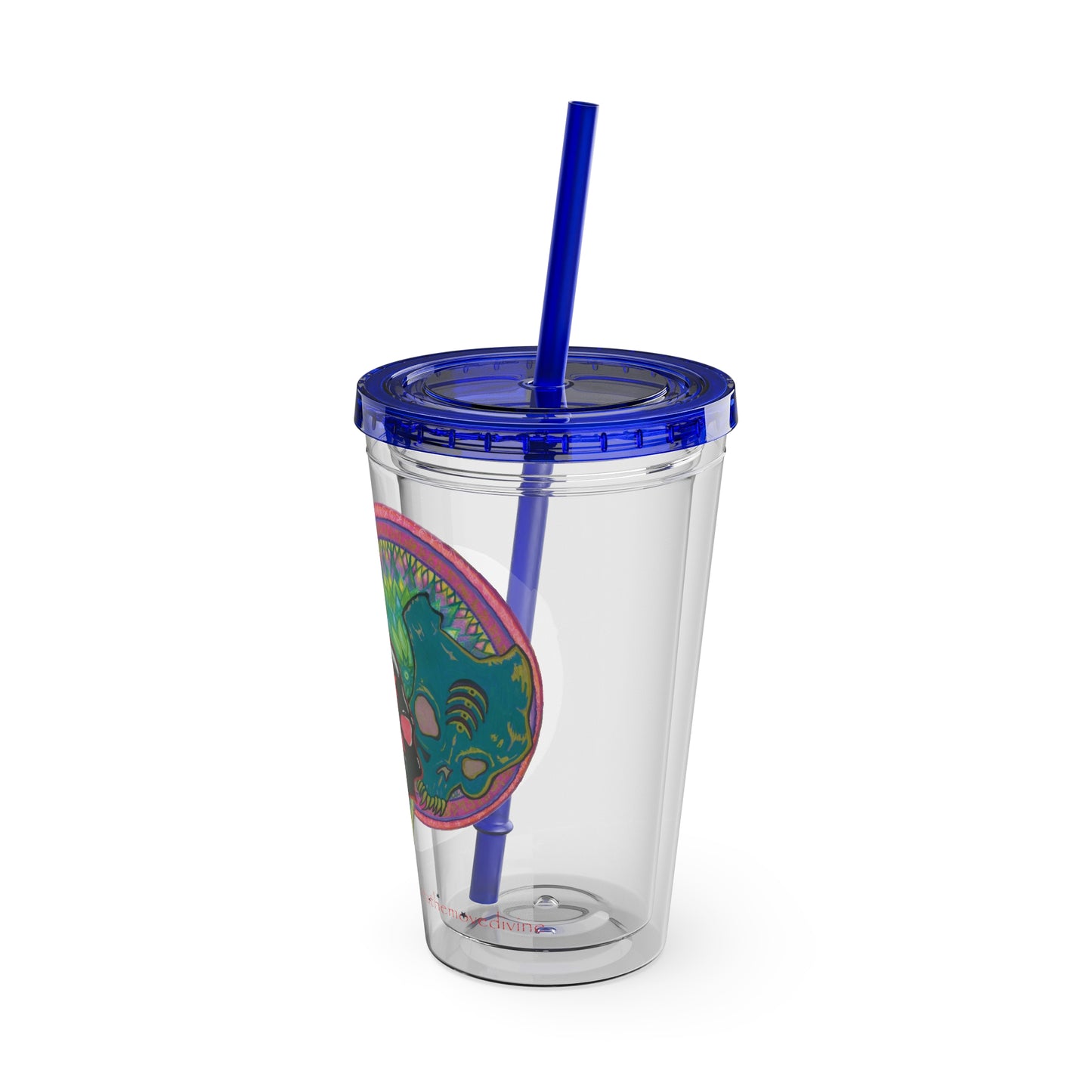 Untitled by breathemovedivine 16oz Acrylic Tumbler with Straw — Colorful Floral Skull Design