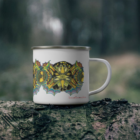 Creature by breathemovedivine Enamel Camping Mug, Boho, Cottagecore, Witchcore Outdoor Drinkware
