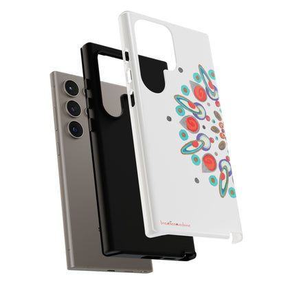 Phone case with colorful design on a white background