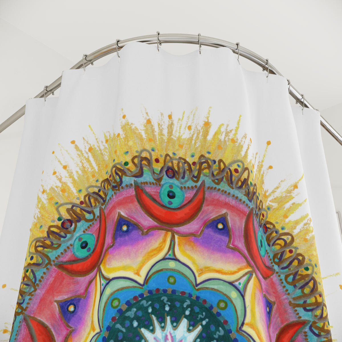 7 Chakras by breathemovedivine Vibrant Medallion Shower Curtain