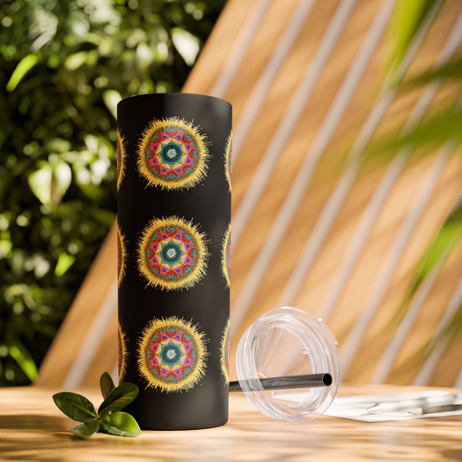 7 Chakras by breathemovedivine Skinny Tumbler with Straw | 20oz Travel Mug - breathemovedivine
