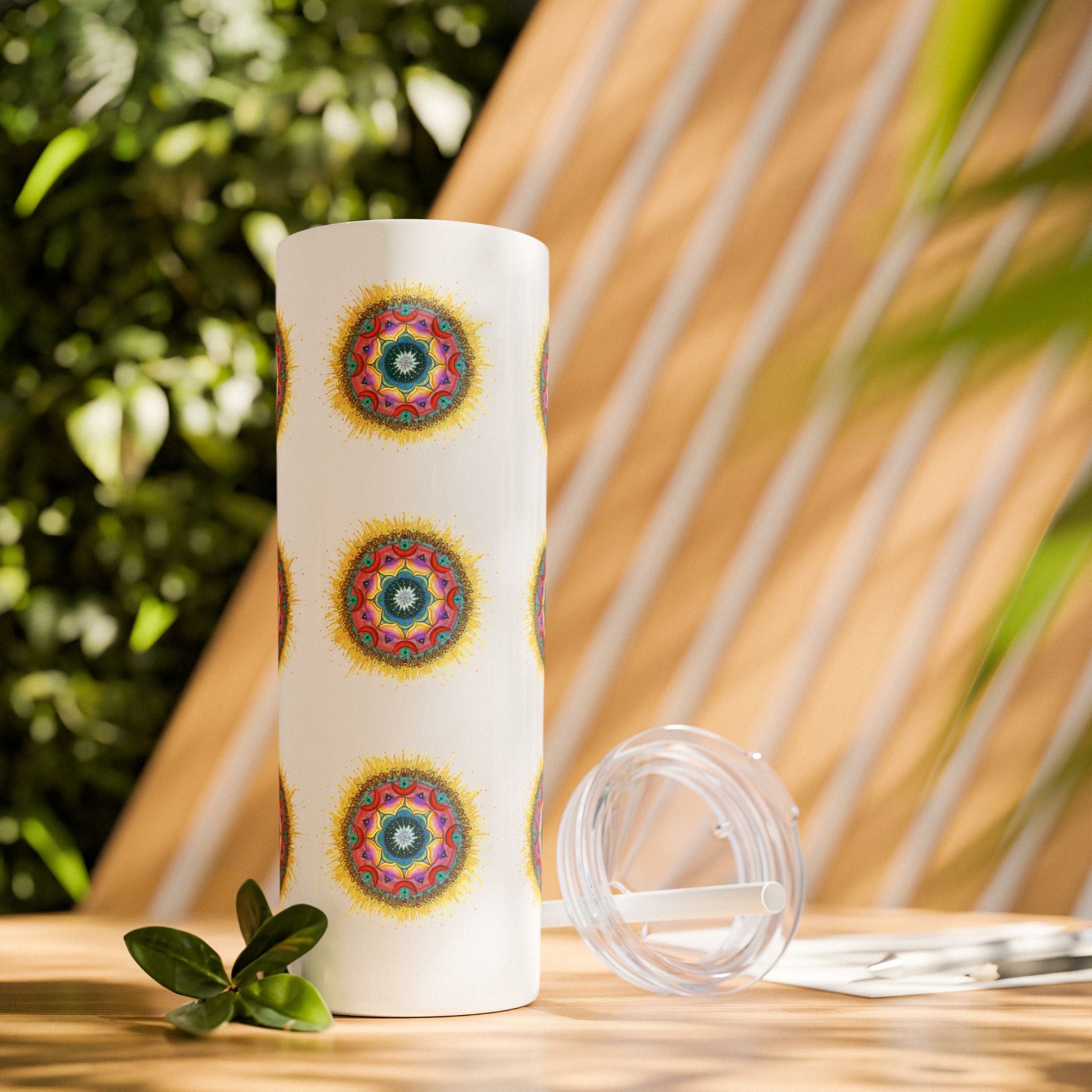 7 Chakras by breathemovedivine Skinny Tumbler with Straw | 20oz Travel Mug - breathemovedivine