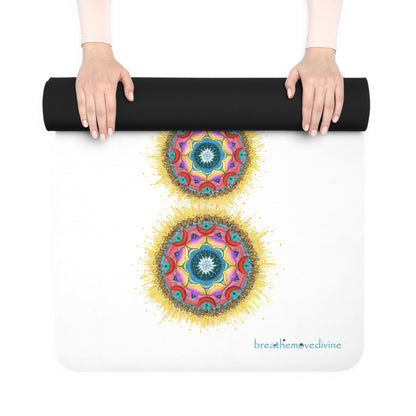 7 Chakras Dance Pattern by breathemovedivine White Rubber Yoga Mat - Non - Slip Exercise Mat - breathemovedivine
