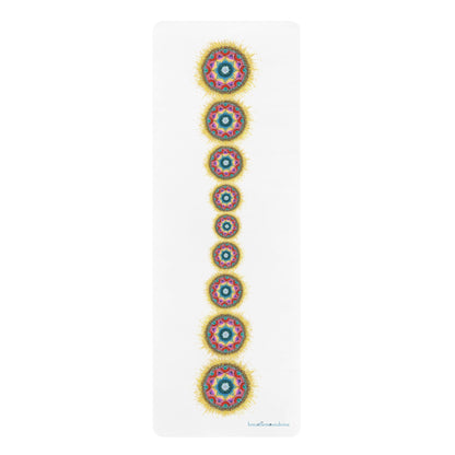 7 Chakras Dance Pattern by breathemovedivine White Rubber Yoga Mat - Non - Slip Exercise Mat - breathemovedivine