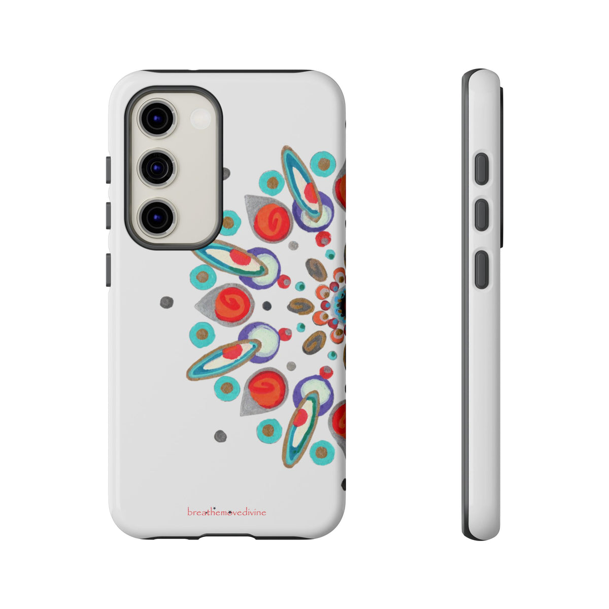 Phone case with Inner Eye breathemovedivine design on a white background