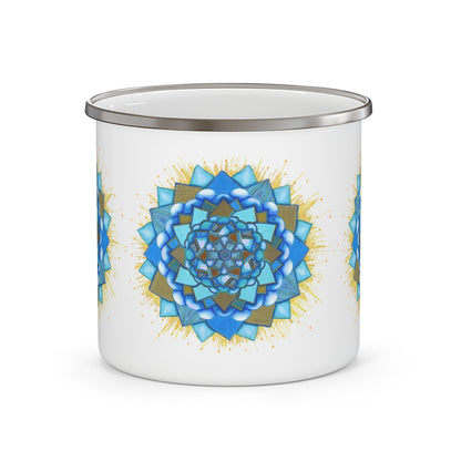 Voice Halo by breathemovedivine Enamel Camping Mug, Boho, Cottagecore, Witchcore Outdoor Drinkware