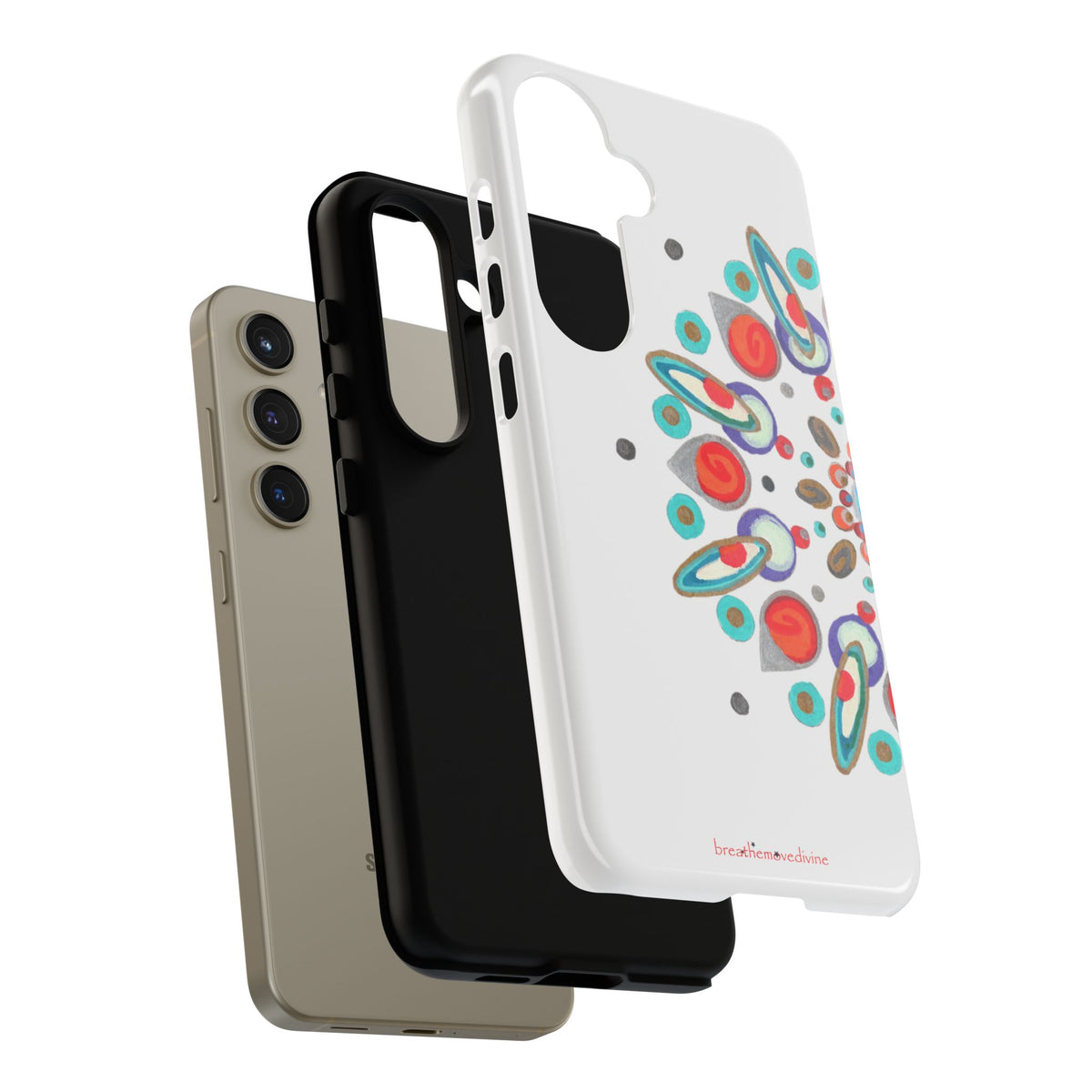 Phone case with Inner Eye breathemovedivine design on a white background