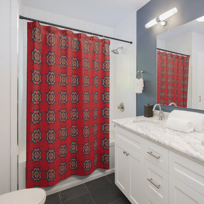 Scry by breathemovedivine Pattern Shower Curtain - Bats Mandala in Red