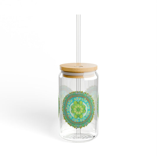 Heart Flame by breathemovedivine Colorful Mandala Sipper Glass - 16oz Eco-Friendly Drinkware