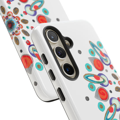 Colorful abstract design phone case on a white background