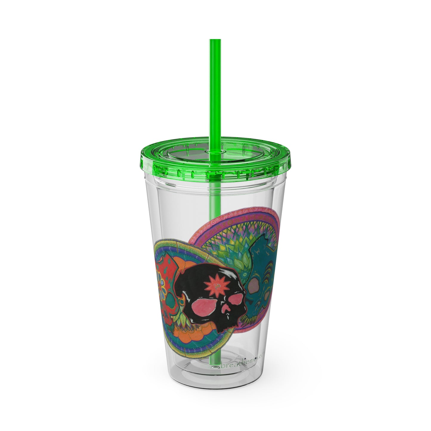 Untitled by breathemovedivine 16oz Acrylic Tumbler with Straw — Colorful Floral Skull Design