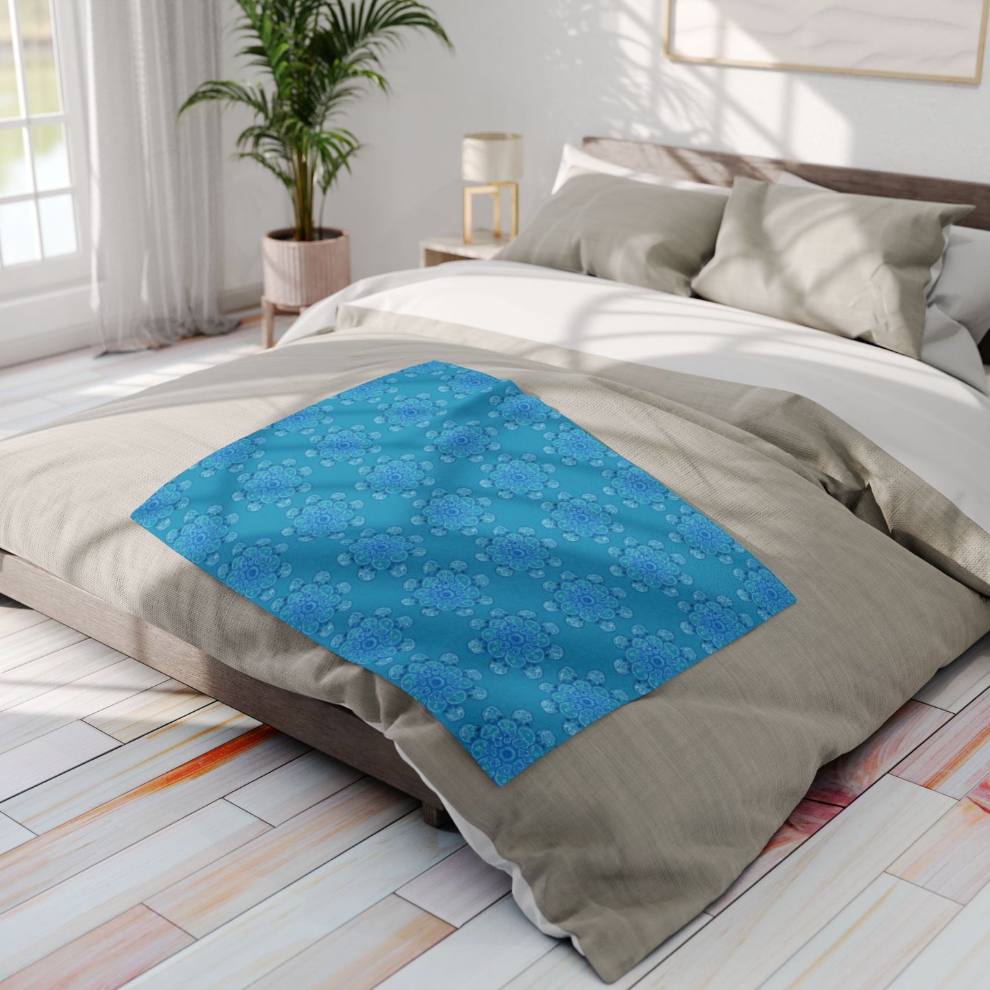 Flowers for Me Cozy Arctic Fleece Blanket | Live to Snuggle in Turquoise -  26.66 - Throw Size on Bed