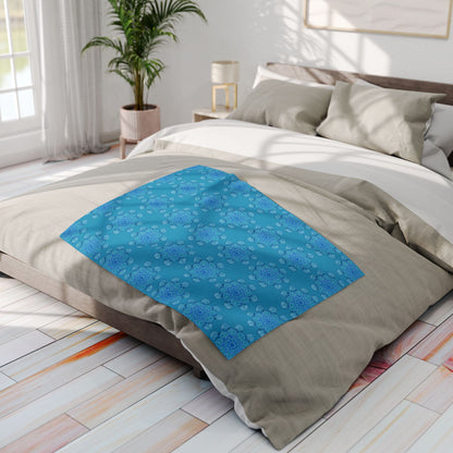 Flowers for Me Cozy Arctic Fleece Blanket | Live to Snuggle in Turquoise -  26.66 - Throw Size on Bed