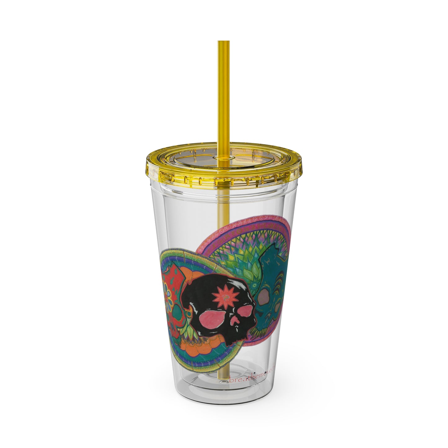 Untitled by breathemovedivine 16oz Acrylic Tumbler with Straw — Colorful Floral Skull Design