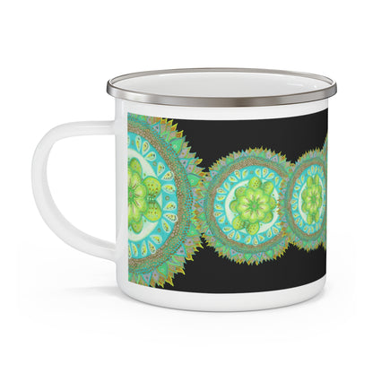 Heart of Nature Bug Dance Pattern by breathemovedivine Enamel Camping Mug, Boho, Cottagecore, Witchcore