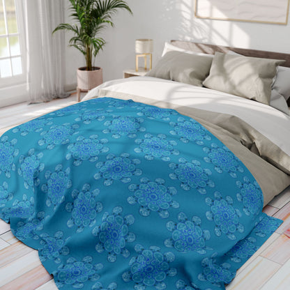Flowers for Me Cozy Arctic Fleece Blanket | Live to Snuggle in Turquoise -  26.66 - Large on Bed