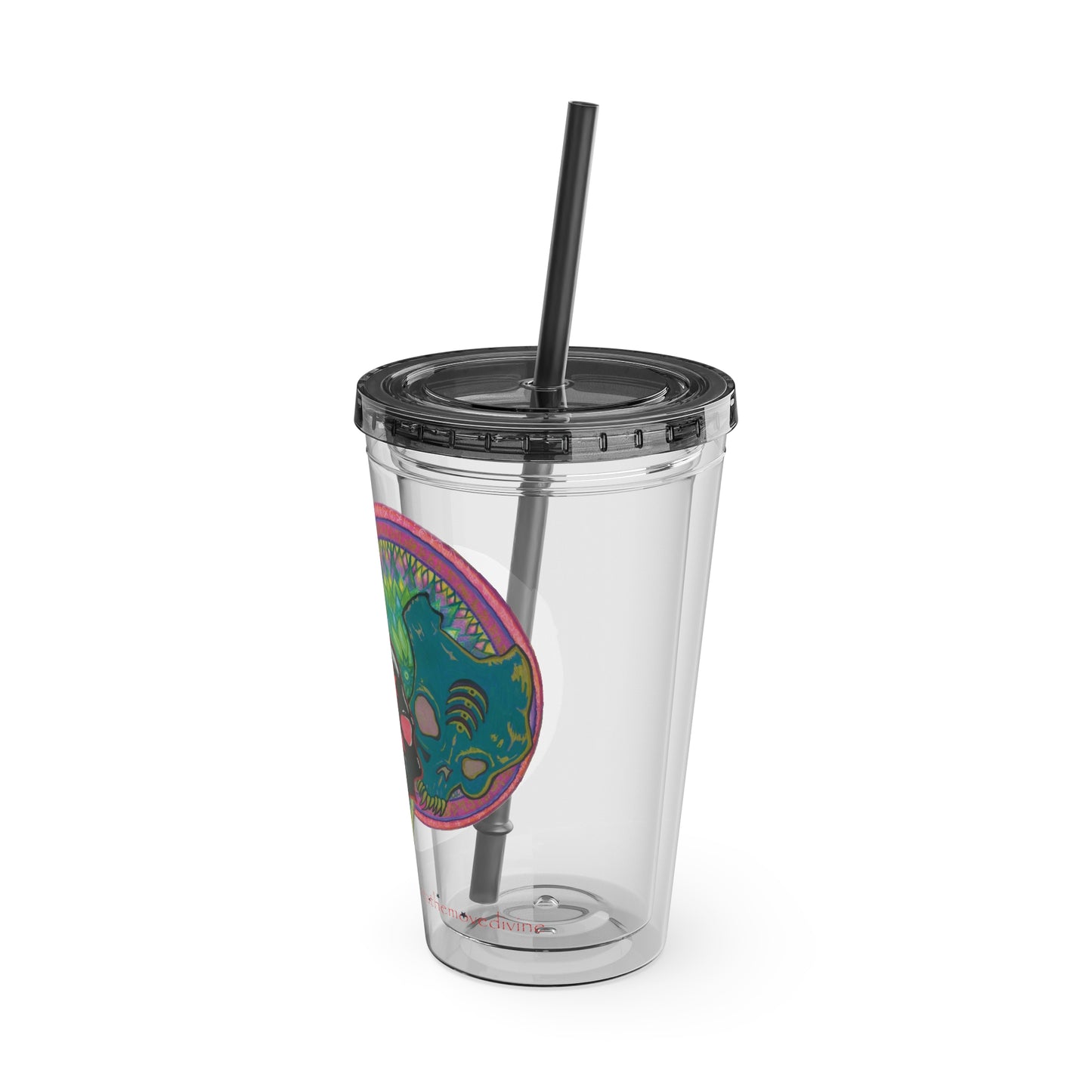 Untitled by breathemovedivine 16oz Acrylic Tumbler with Straw — Colorful Floral Skull Design