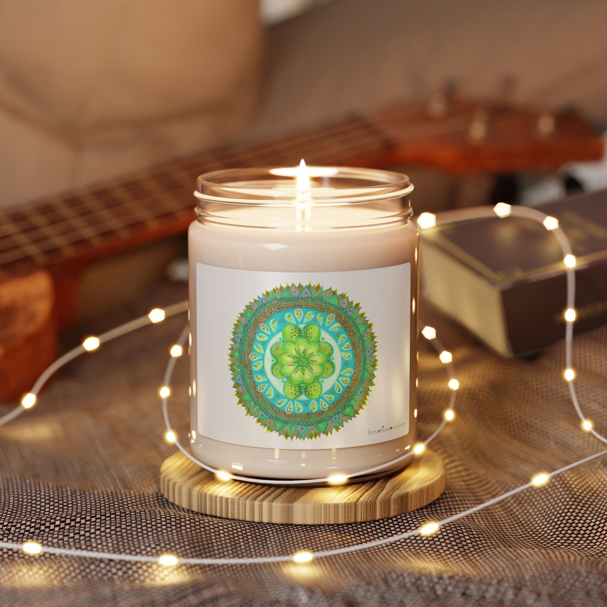 Heart Flame by breathemovedivine Vibrant Mandala Scented Soy Candle - 9oz Relaxation Aromatherapy - breathemovedivine