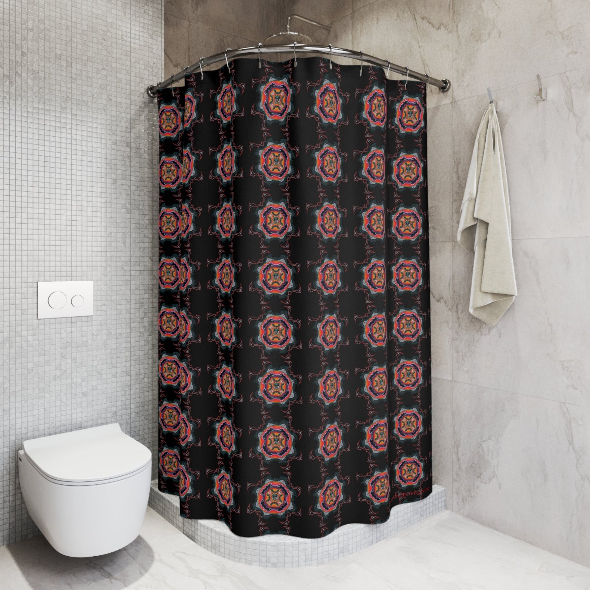 Scry by breathemovedivine Pattern Shower Curtain - Bats Mandala in Black - breathemovedivine
