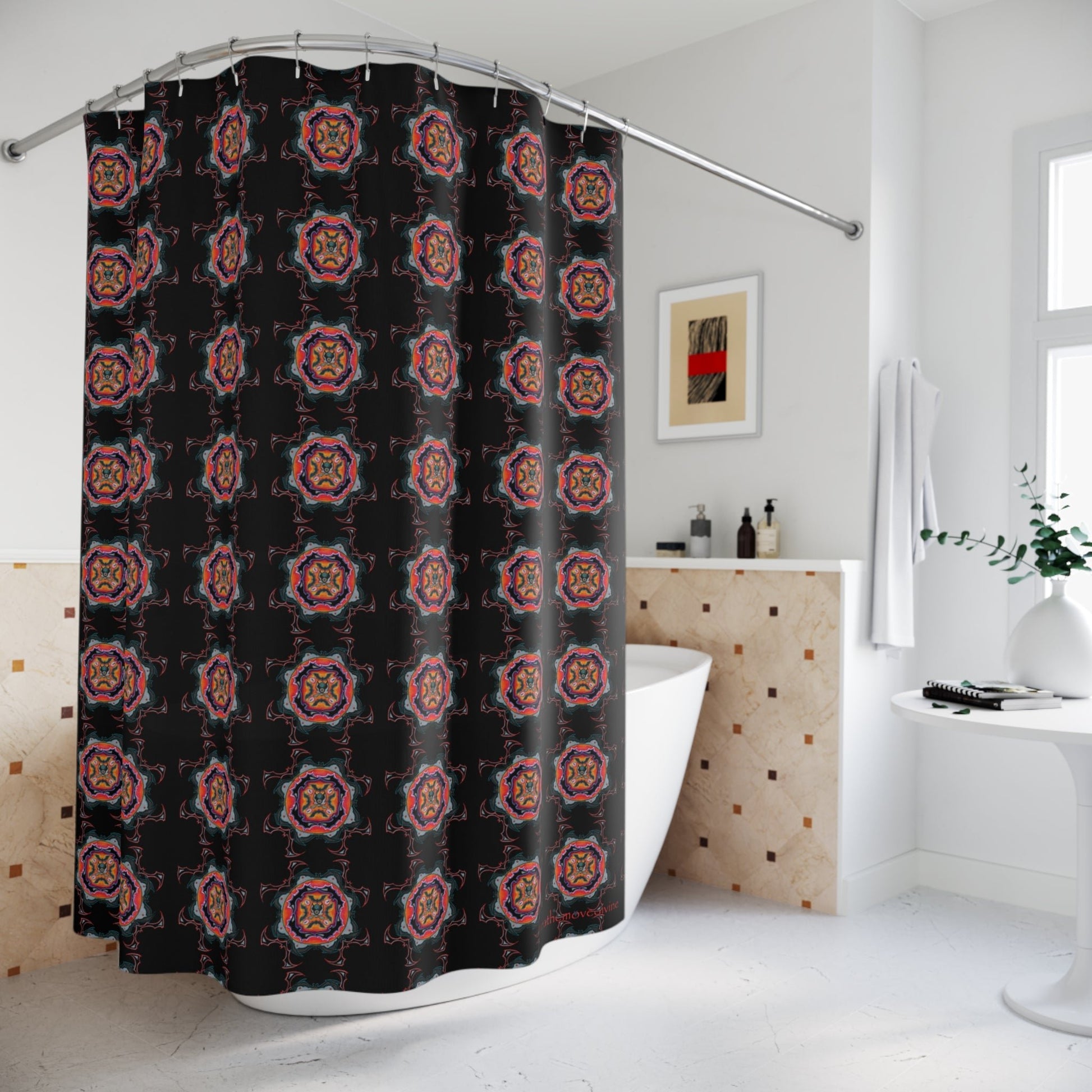 Scry by breathemovedivine Pattern Shower Curtain - Bats Mandala in Black - breathemovedivine